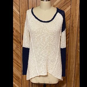 Olivaceous blue and white slouchy sweater